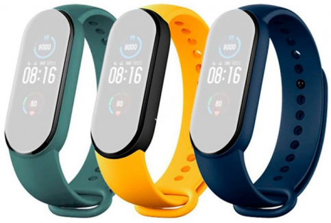 Ремешок для фитнес браслета Xiaomi Mi Smart Band 5 Strap (3шт) синий/желтый/зеленый