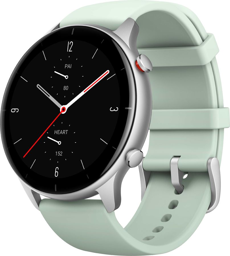 Смарт-часы Amazfit GTR 2e серебристый с зеленым ремешком