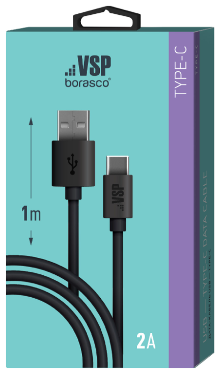 Кабель Borasco USB to Type-C 2А 1м черный 20545
