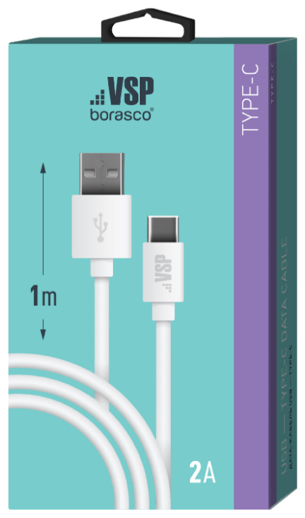 Кабель Borasco USB to Type-C 2А 1м белый 34850