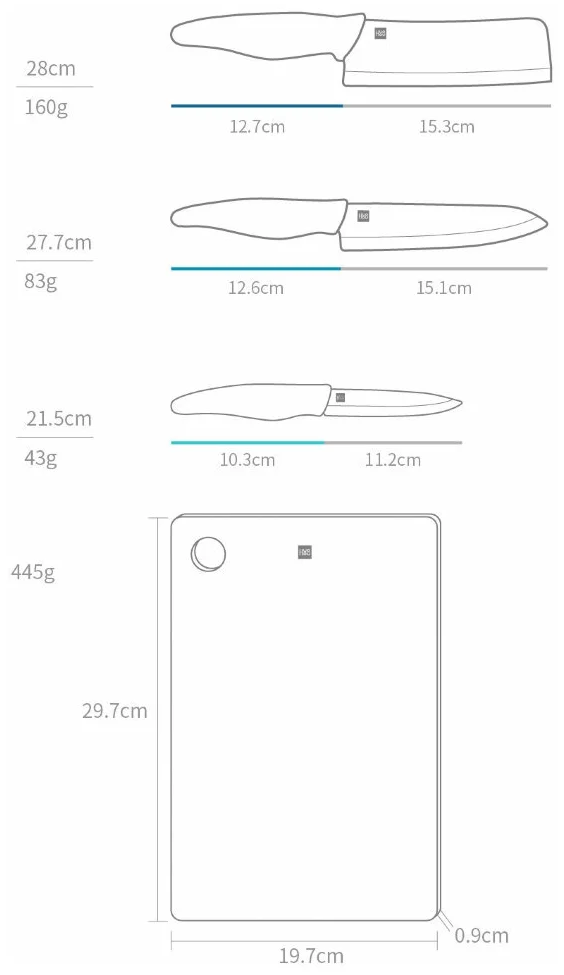 Набор кухонных ножей c разделочной доской Huo Hou Ceramic Knife HU0020